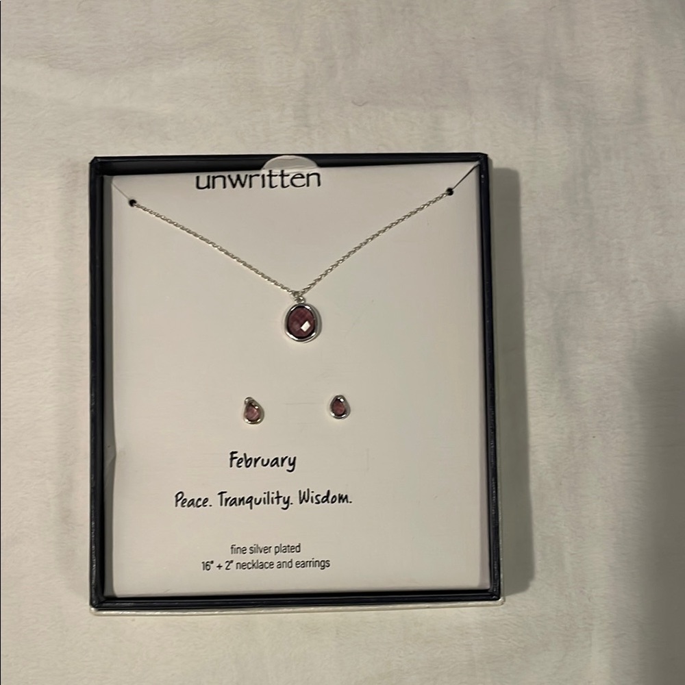 Unwritten Silver Amethyst Necklace and Earrings Set